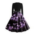 thumbnail image 6 of Valentine Dress for Women 1950S Retro Long Sleeve V-Neck Cocktail Dresses with Belt 3D Love Heart Printing A-Line Dress Purple 2XL, 6 of 6