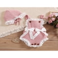 thumbnail image 2 of 2022 Baby Suit Set  Contrast Color Bowknot Sleeveless Ruffle Knitted Romper+ Hat for Girls  0-18 Months, 2 of 7