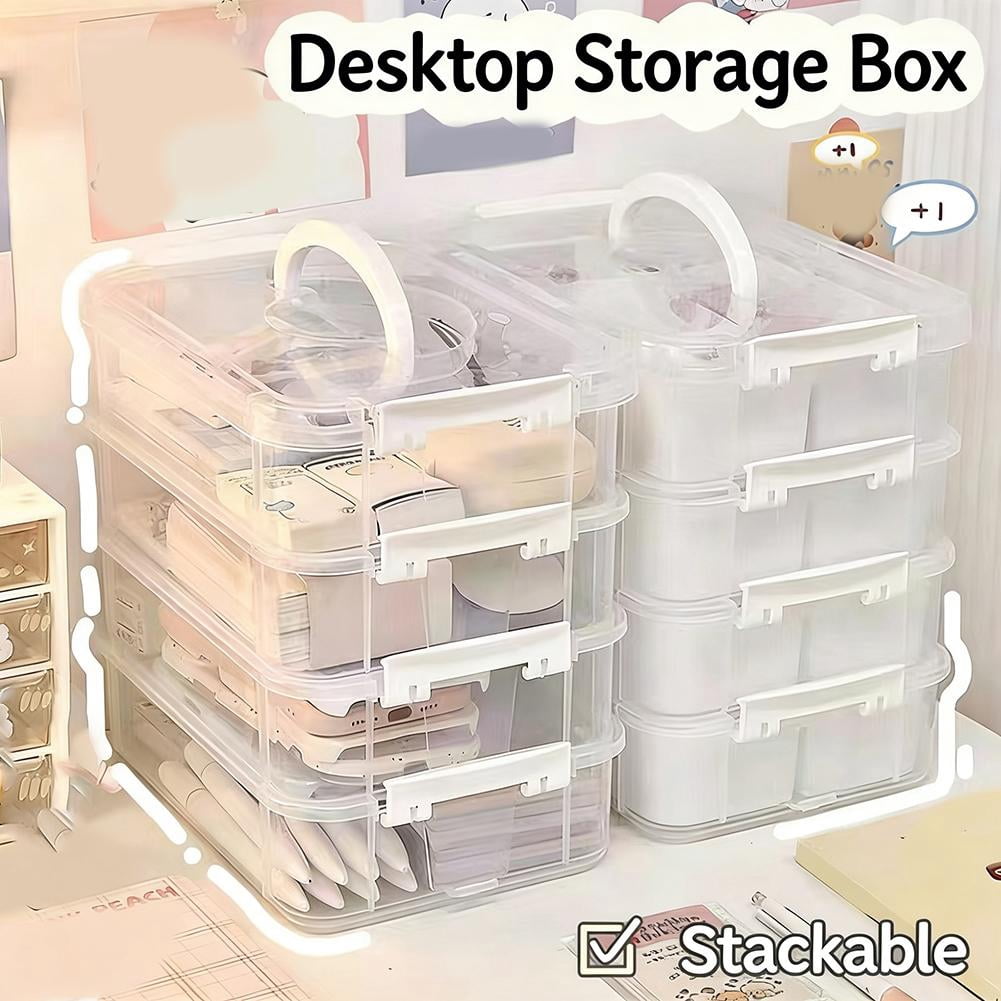 4-Tier Stackable Storage Container Box, Plastic Organizer Box Storage Case for Kids Toys, Art Crafts, Jewelry, Supplies, Fuse Beads, Washi Tapes