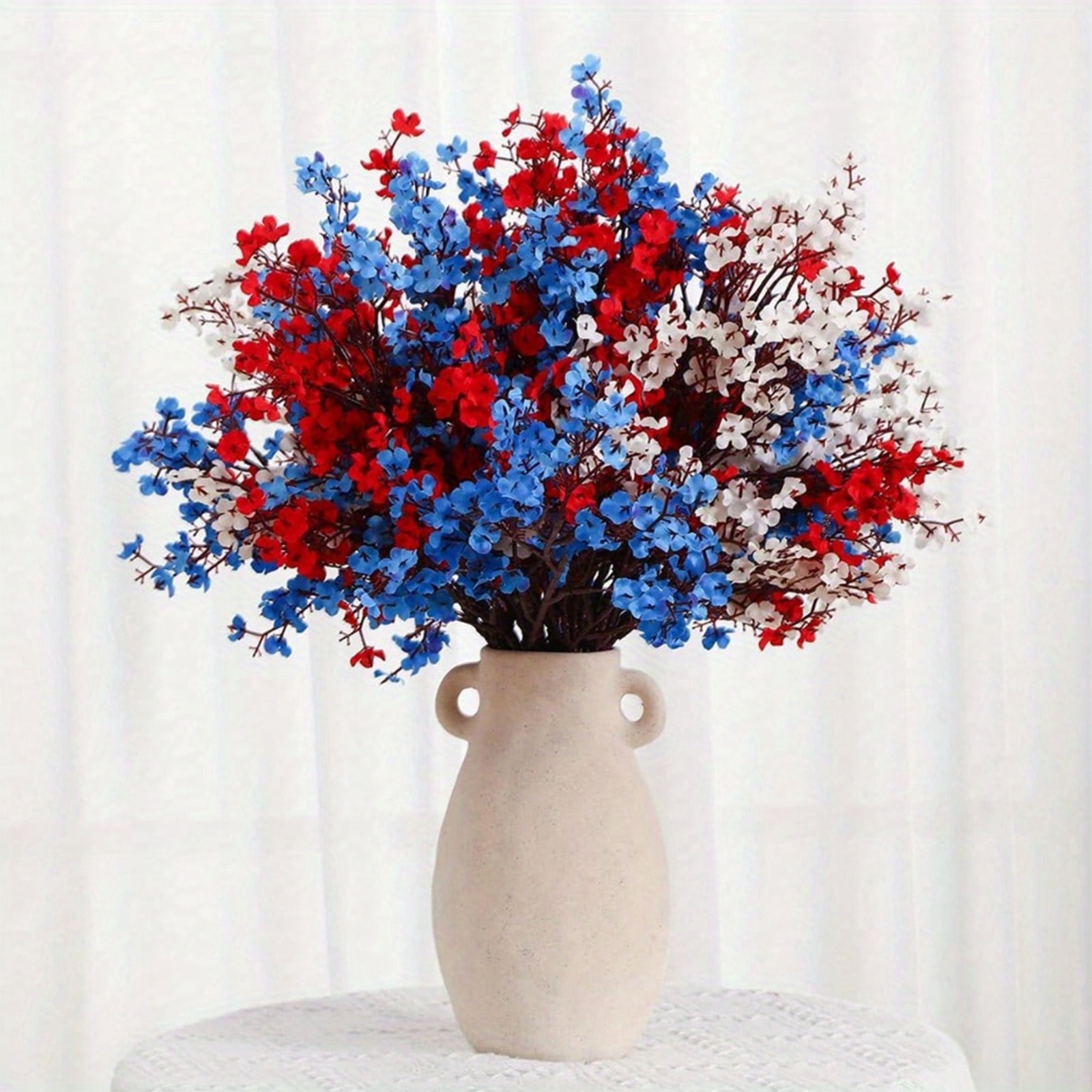 Red WhiteandBlue Decorations, Blue Silk Flowers, 18inStems, Artificial Flower Bouquet, Patriotic Decorations, 4ThofJuly Decorations, BlueandWhite Decor, 15 Stems, 1 Pc