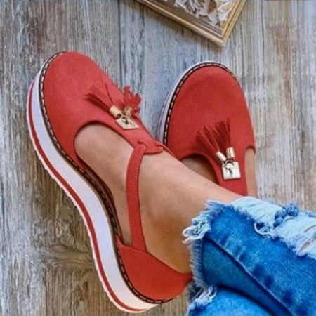 

Hollow Out Platform Sandals Thick Soled Tassel Detail Faux Leather Oversized Summer Sandals Women‘s Footwear