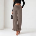 thumbnail image 2 of felwors Women's High-Waisted Wide Leg Pants with Ruffled Hem – Soft Lounge Joggers for Home & Casual Wear, Drawstring Waist & Pockets（Brown， M）, 2 of 8
