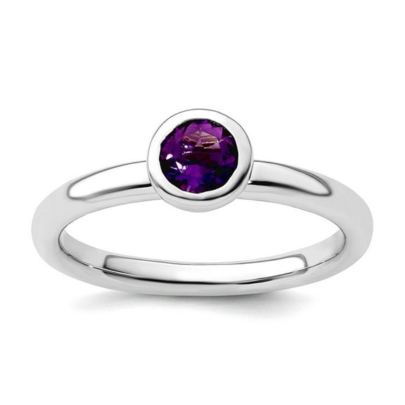 925 Sterling Silver Bezel Polished Stackable Low 5mm Round Amethyst Ring Size 6 Stackable Ring for Women