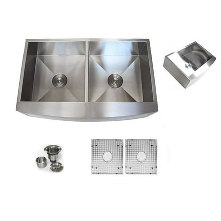 Contempo Living Inc 36-inch Stainless Steel Farmhouse Double-bowl Curve Apron Kitchen Sink