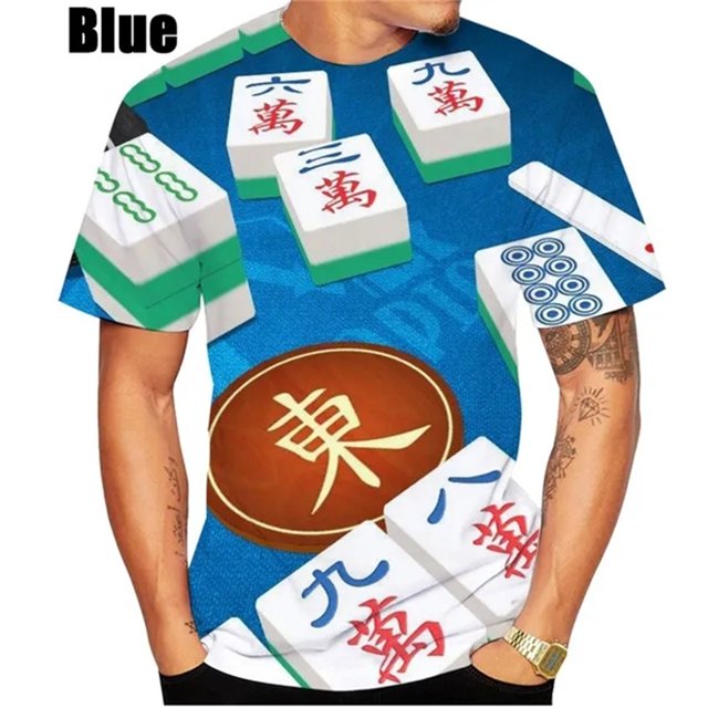 Vente Chaude d'Été T-Shirt Slim Mode Homme Femme 3D Mahjong Impression 3D Manches Courtes Col Rond Vêtements Homme