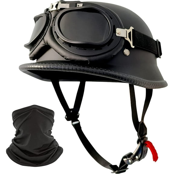 Motorcycle Helmet German Style Half Helmet Skull Cap Adult Men Women Shell Helmet, DOT Approved Retro Face Helmet for Cruiser Scooter Chopper (XL)
