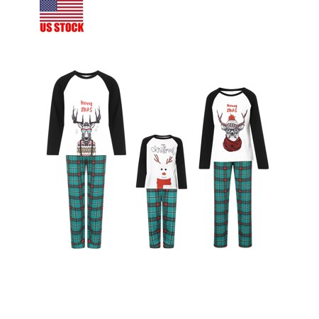 

Sunisery Matching Family Pajamas Sets Christmas PJ s Sleepwear Elk Print Pullover with Plaid Pants