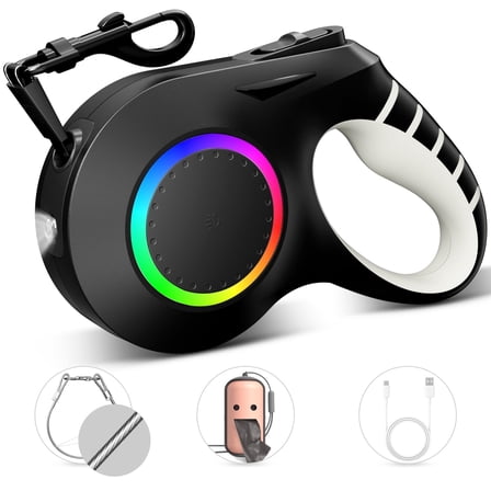 BEBANG Retractable Dog Leash with Chew Proof Wire Rope, 20ft Dog Leash Retractable withLight, Poop Bag Dispenser