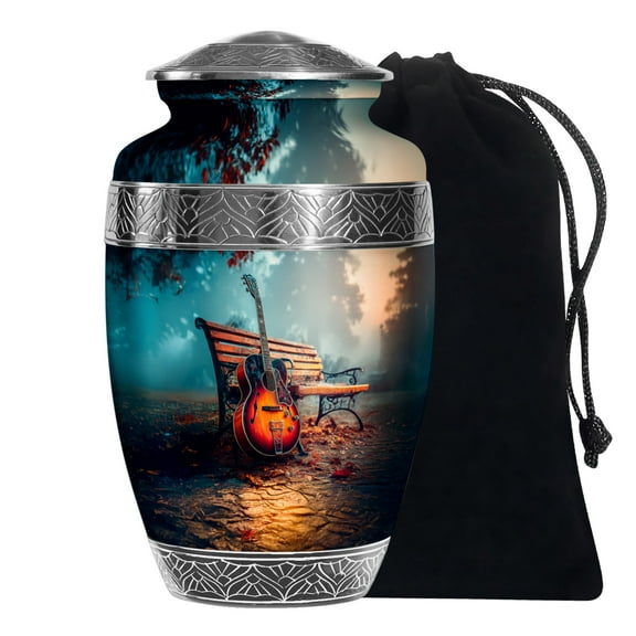 MUKTIVE Guitar Large Cremation Urns for Adult Ashes Men & Women - Blue Funeral Urn for Human Ashes Male & Female - Cremation Cremated Remains Containers - Memorial Gift for Loss of Dad (10 Inch)