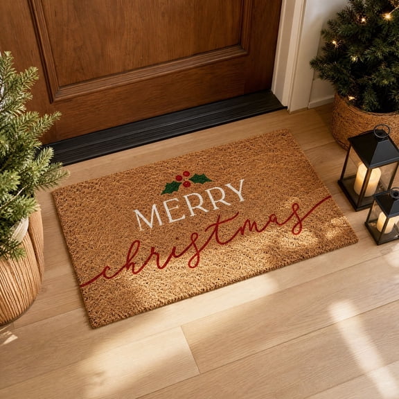 Merry Christmas Door Mats Christmas Front Door Mat Faux Coir Doormat Non-Slip Floor for Christmas Indoor Outdoor Bathroom Porch Decoration, 30x18 Inch