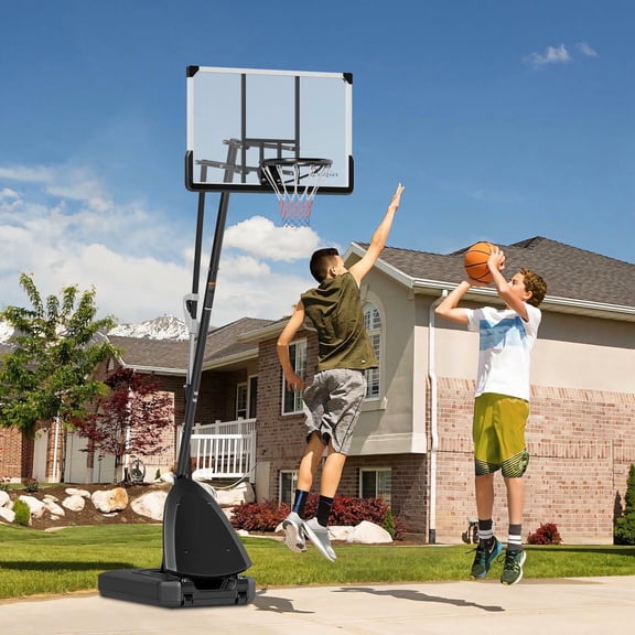 Resenkos 5-10ft Adjustable Basketball Stand with 44" Shatterproof Backboard and Wheels - Black