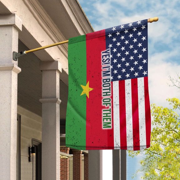 American Half Burkina Faso Flag Burkinan Friendship U.S.A My Home My Blood House Flag, Double-Sided Decorative Outdoor Flag, Patriotic Polyester Yard Flag 29.5 x 39.5 in