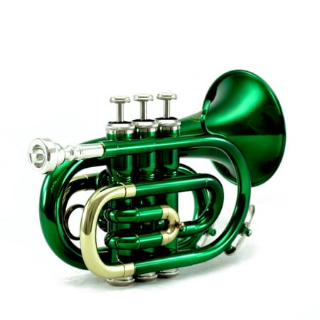 Sky Green Bb Pocket Trumpet with Case, Cloth, Gloves and Valve