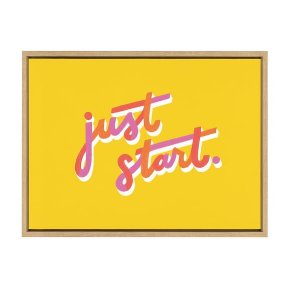 Kate and Laurel Sylvie Just Start Framed Canvas Wall Art by Maria Filar, 18x24 Natural, Inspirational Art for Wall