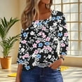 thumbnail image 2 of CYMMPU Tunic Tops Button up Crew Neck Blouses for Women Dressy Casual Spring Tops 3/4 Sleeve Summer Trendy Shirts Flower Pattern Loose Fit Plus Size T-Shirt Black XXXL, 2 of 7