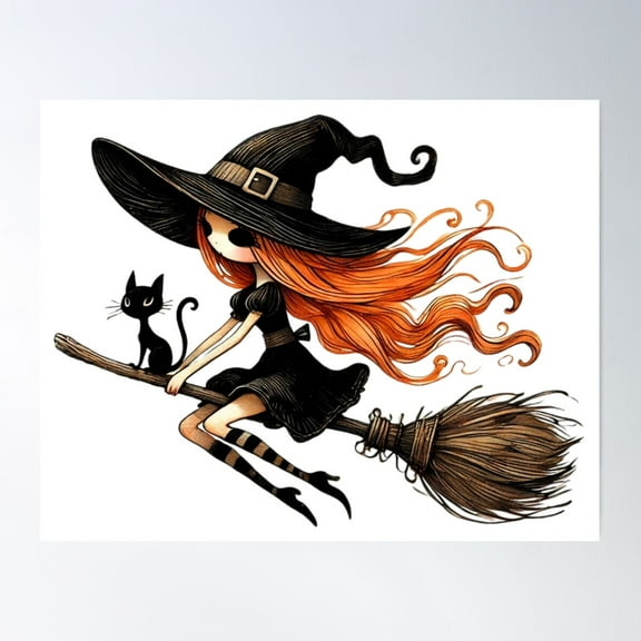 Flying Witch Poster Wall Art, Modern Wall Decor For Living Room Bedroom, 8x12 UNFRAMED