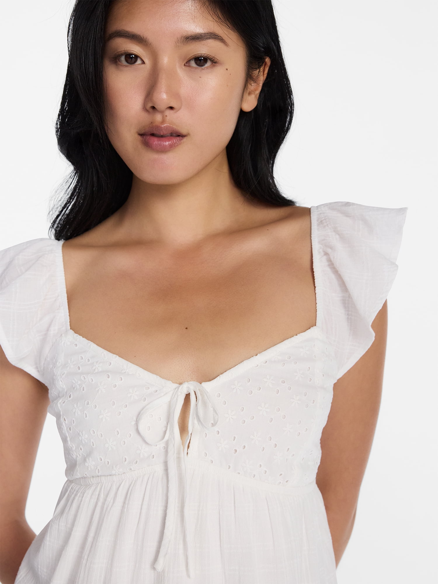 No Boundaries Tiered Cotton Dress with Flutter Sleeves, Women’s XXS-XXL