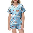 thumbnail image 4 of Girls Satin Pajama Set Cute Cartoon Pjs Short Sleeve Button Down Shirts Comfy Kids Pjs 4-5 Years, 4 of 5