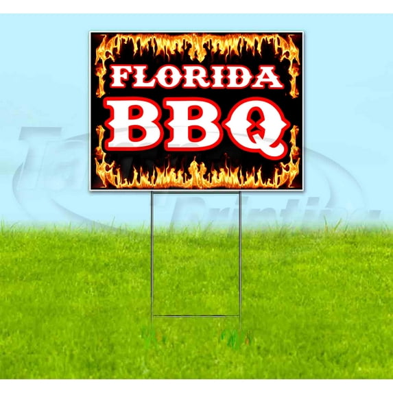 Florida Bbq (18" x 24") Yard Sign, Includes Metal Step Stake