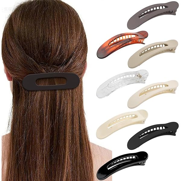 wonima44 8 PCS Flat Hair Clips for Women French Large Flat Claw Clip for Thick Thin Hair (Neutral Colors)