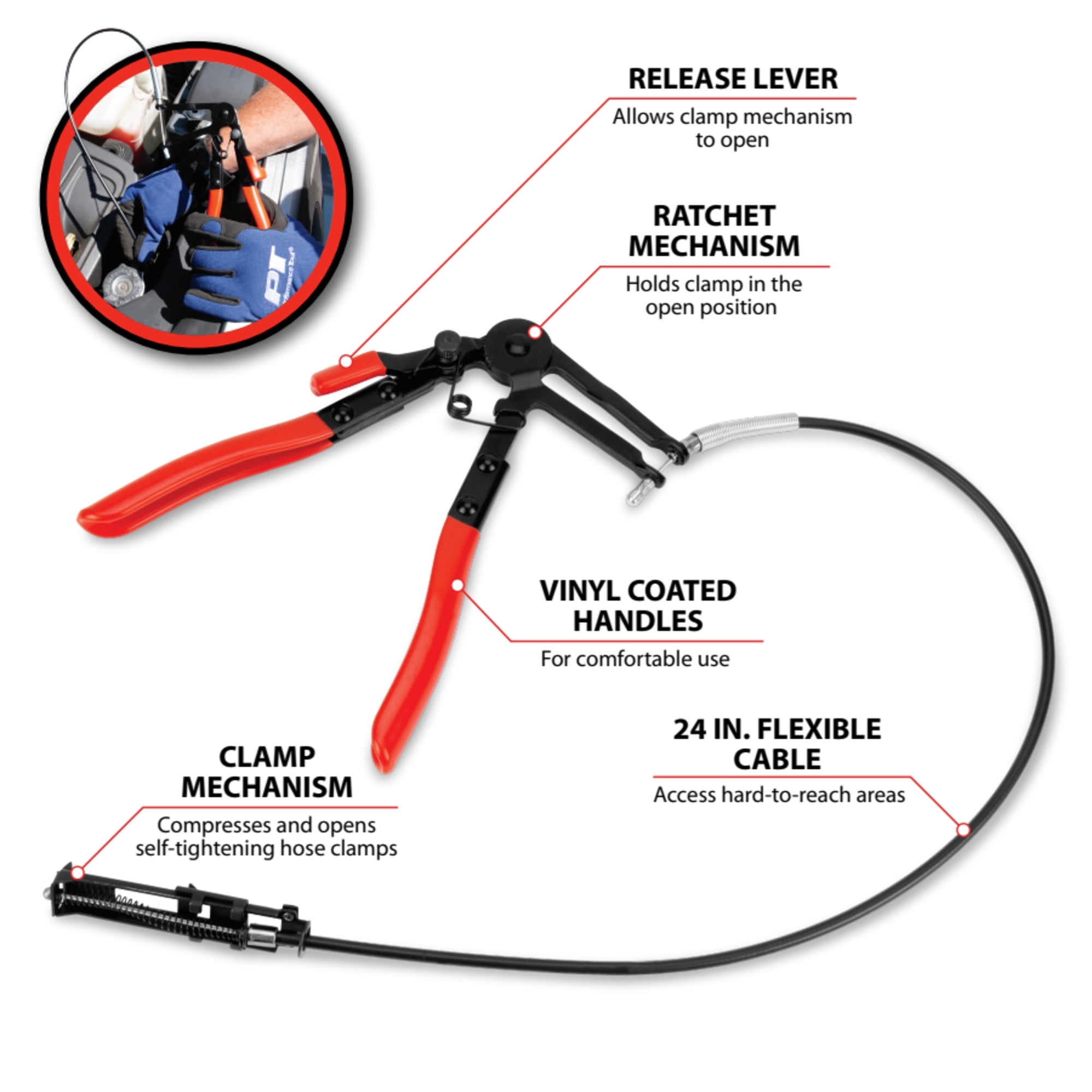 Performance Tool W80640 Flexible Hose Clamp Plier - Easily Install and Remove Hose Clamps with Precision and Control