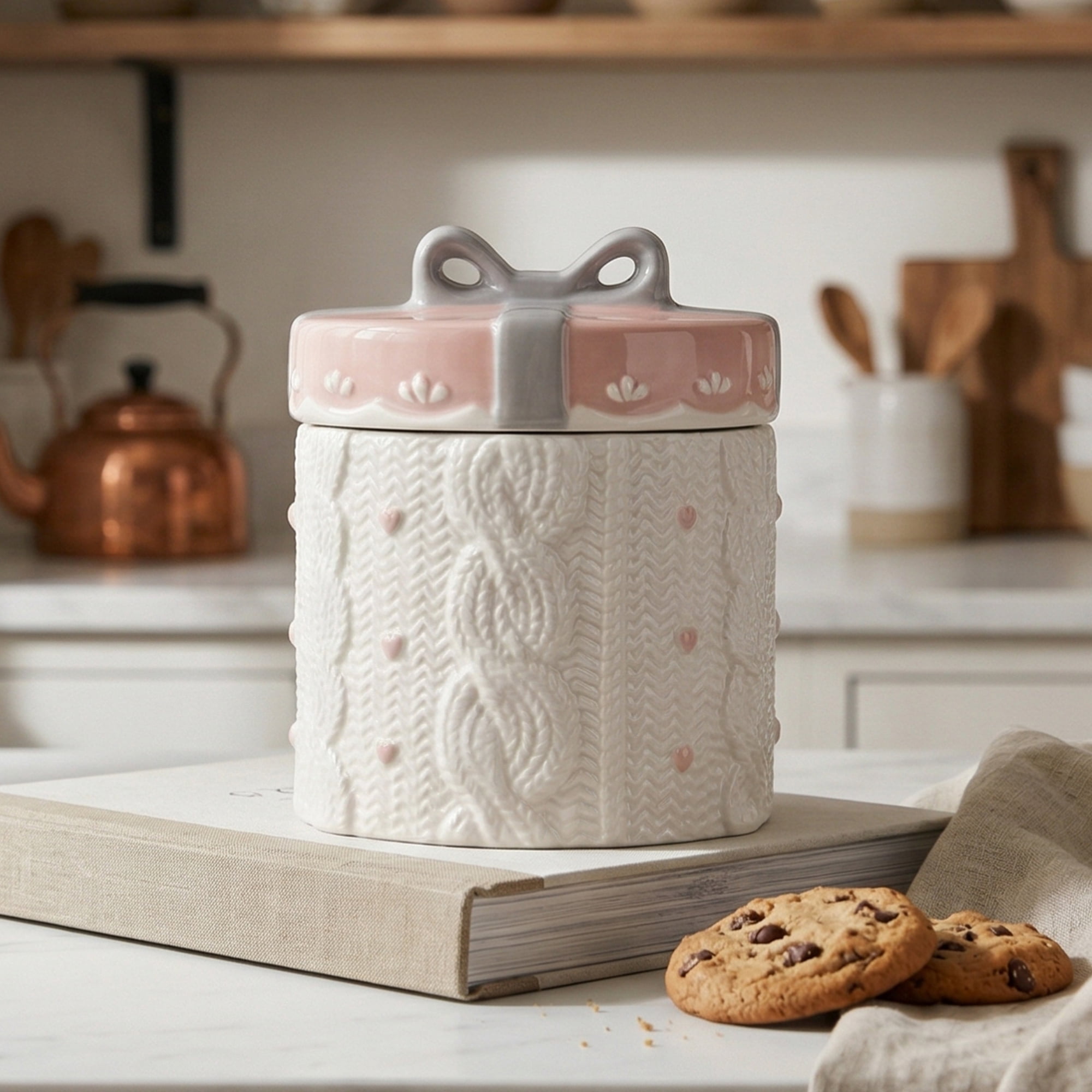 Unique Bargains Embossed Canister Set Ceramic Jar with Airtight Lid for Kitchen White