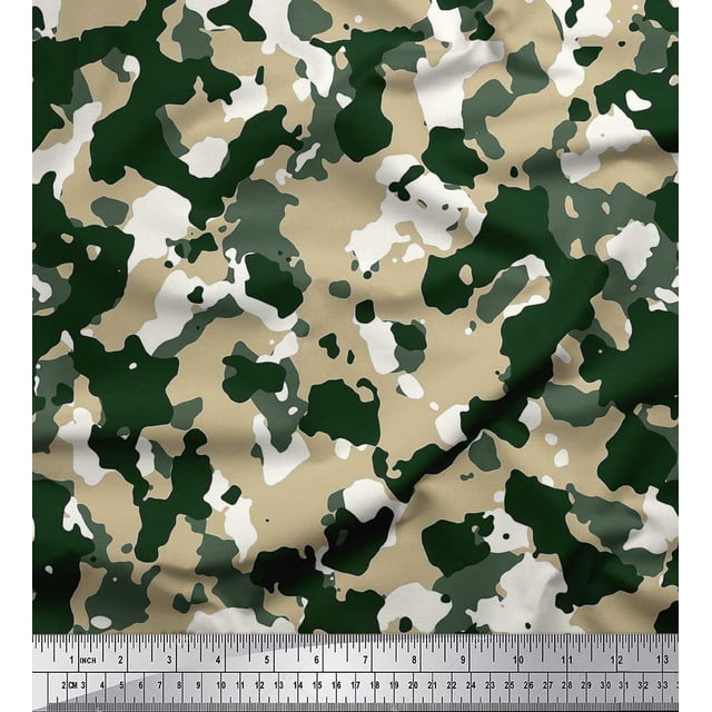 Soimoi Rayon Crepe Fabric Two Tone With White Camouflage Print Fabric by Yard 46 Inch Wide