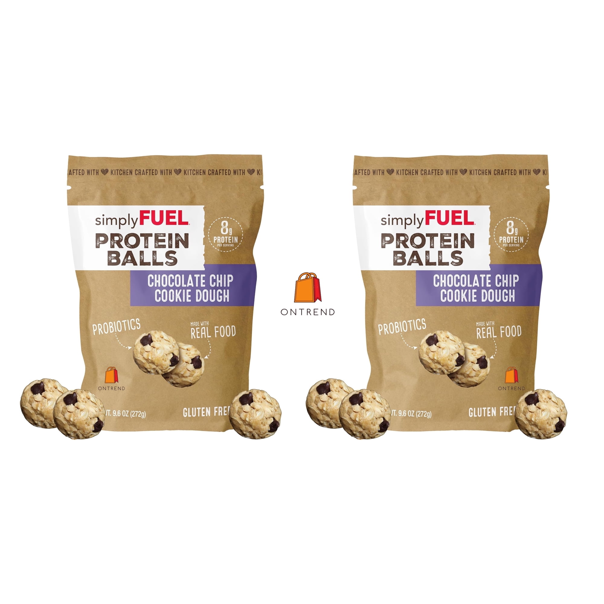 SimplyFUEL Whole Food Protein Balls with Probiotics - Chocolate Chip Cookie Dough Protein Snacks - 8g Protein Snack - Gluten Free Energy Balls , 2 Pack of 12 Balls