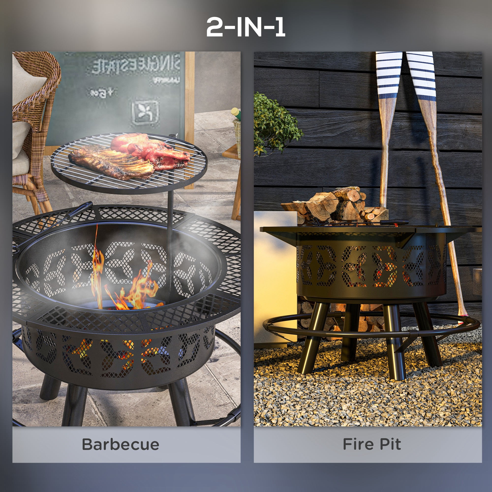 Aimee Lii 33" Portable Wood Burning Firepit with Adjustable Cooking Grate, Pan and Poker, 2-in-1 Fire Pit BBQ Grill, Camping Bonfire Stove for Backyard, Patio, Picnic, Black Aimee Lii 33" Portable Wood Burning Firepit with Adjustable Cooking Grate, Pan and Poker, 2-in-1 Fire Pit BBQ Grill, Camping Bonfire Stove for Backyard, Patio, Picnic, Black