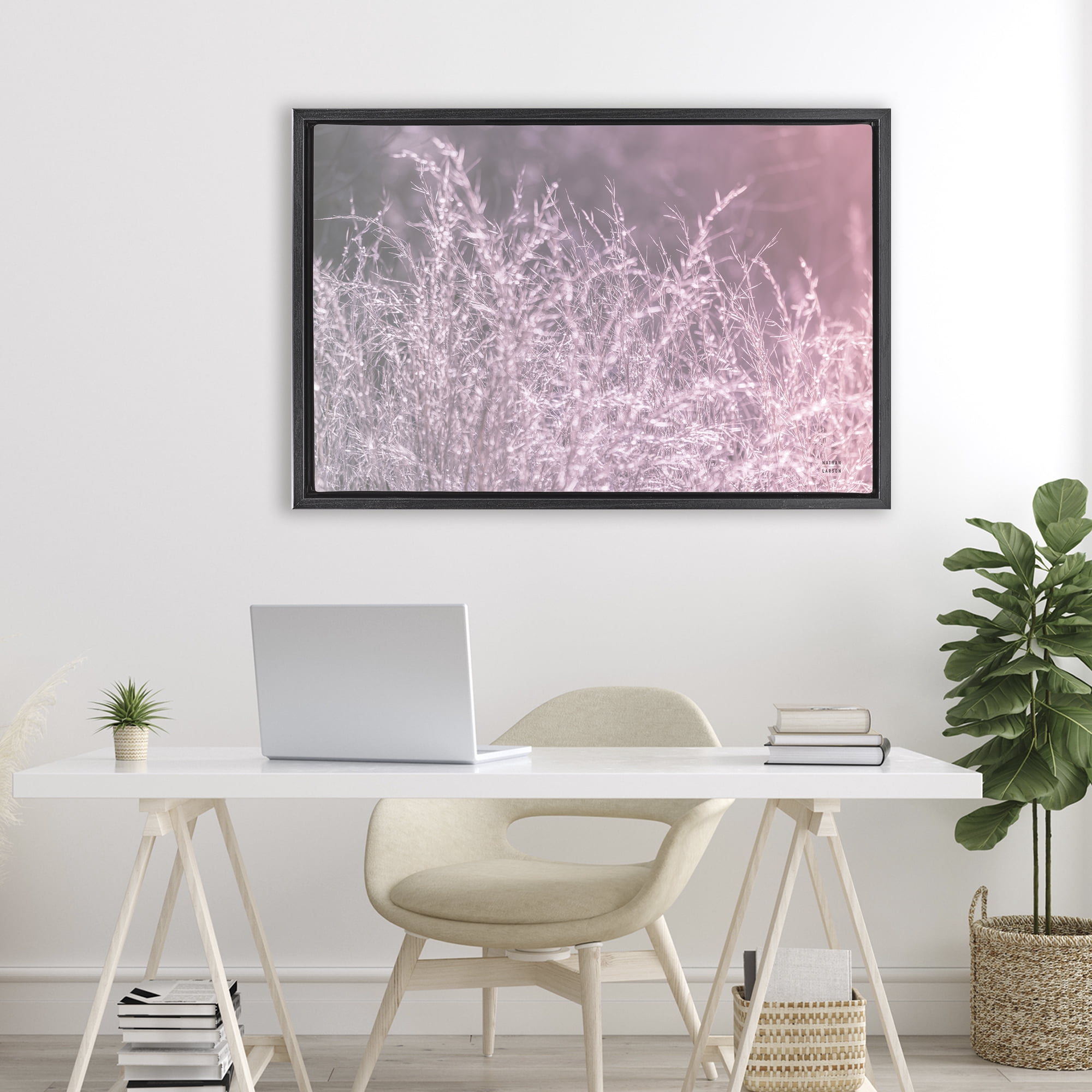 Stupell Industries Pink Morning Gentle Meadow Black Framed Floater Canvas Wall Art, design by Nathan Larson