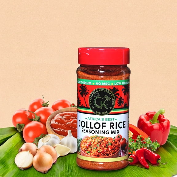 Caribbean Kitchen Jollof Rice Seasoning Blend | West African Inspired Blend with Tomato, Onion, Chili & Herbs | Low Sodium Non-GMO, Gluten-Free, 10 oz