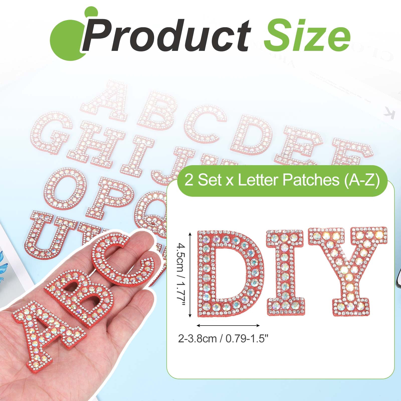 Uxcell 26pcs Letter Iron on Patch Decorative A-Z, Red Glitter Pearl Alphabet Applique Rhinestone English Letter for DIY Clothing Repair Hat Bag