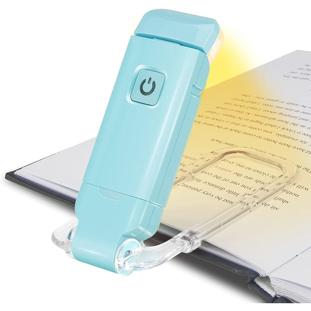 Lámpara de lectura USB, lector electrónico LED recargable con luz de clip para leer en la cama, 3 niveles de brillo ajustables, minilámpara plegable con clip, azul