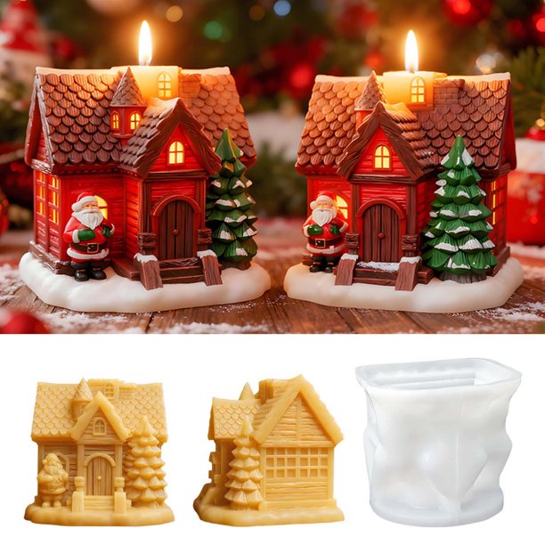 Adornos navideños, regalos navideños, moldes para velas de casa de nieve, moldes de silicona para velas de árbol de Navidad, moldes de silicona para decoración de yeso, portavelas de silicona