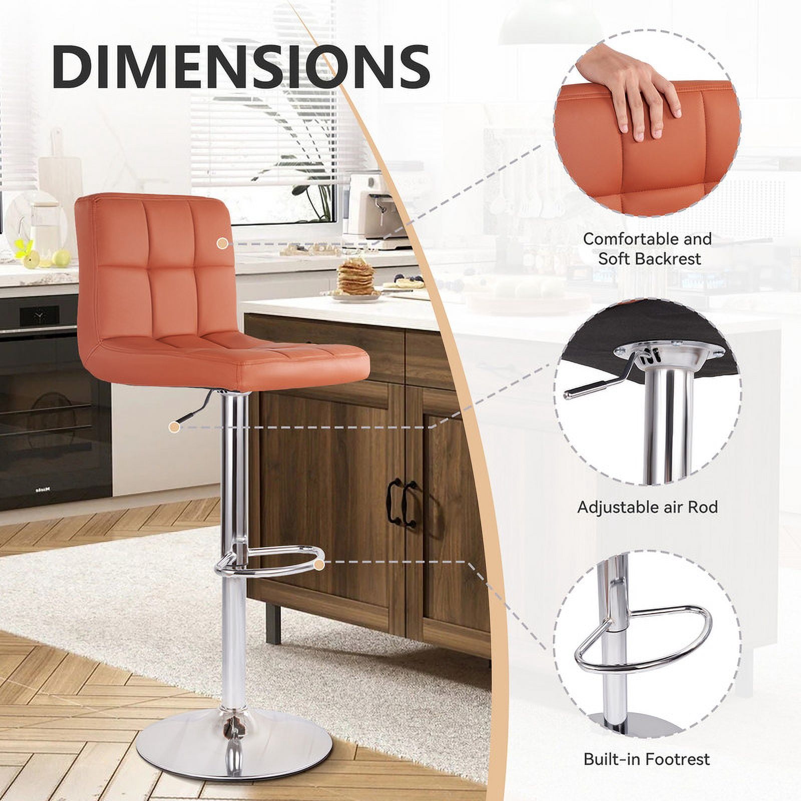 Hawsaiy Modern Adjustable Swivel Bar Stools Set of 4, PU Leather Bar Chairs with Footrest, Umber