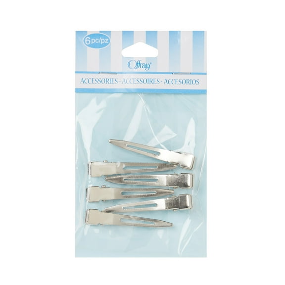 Offray Accessories, Silver 1 3/4 inch Small Metal Pointed Hair Clips great for DIY hair bows, 6 count, 1 Package