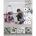 thumbnail image 5 of KFFKFF 75 FT x 3/8 Inch Drain Cleaner Machine with Auto-Feed, Portable Sewer Snake with 8 Cutters, Air-Activated Foot Switch, and Wheels for 2" to 4" Pipes, 5 of 9