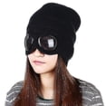 thumbnail image 3 of Gorro de lana grueso de punto cálido para invierno unisex, gorro con gafas, gorro beige, 3 of 3