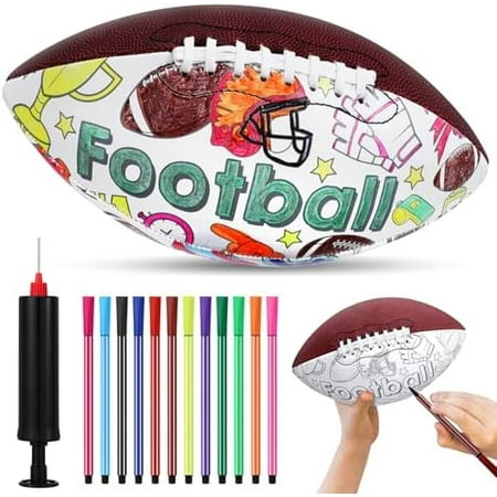 1 Set Color Your Own Footballs Set Kids Mini Football or Soccer Ball Designs Color Youth Junior Ball Craft Gifts with 12 Markers and Inflator for Kids Size 6$$Sport & Recreation Other