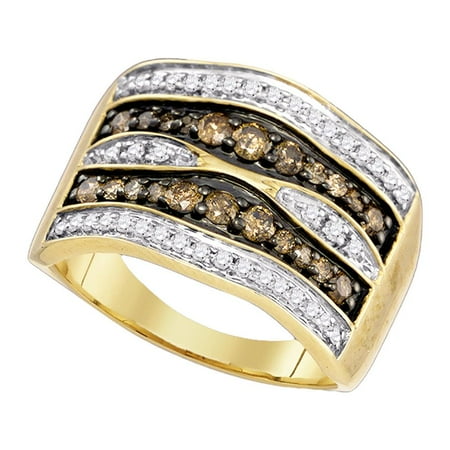 Diamond Gold Cocktail Ring - 10kt Yellow Gold Womens Round Brown Diamond Cocktail Ring 3/4 Cttw