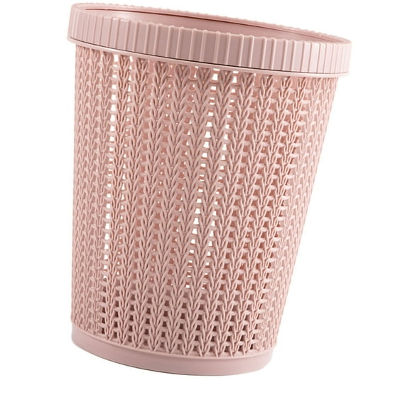 Pulling Bag Trash Can Imitation Rattan Round Plastic Garbage Bin Home Coverless Trash Storage Basket Pink L