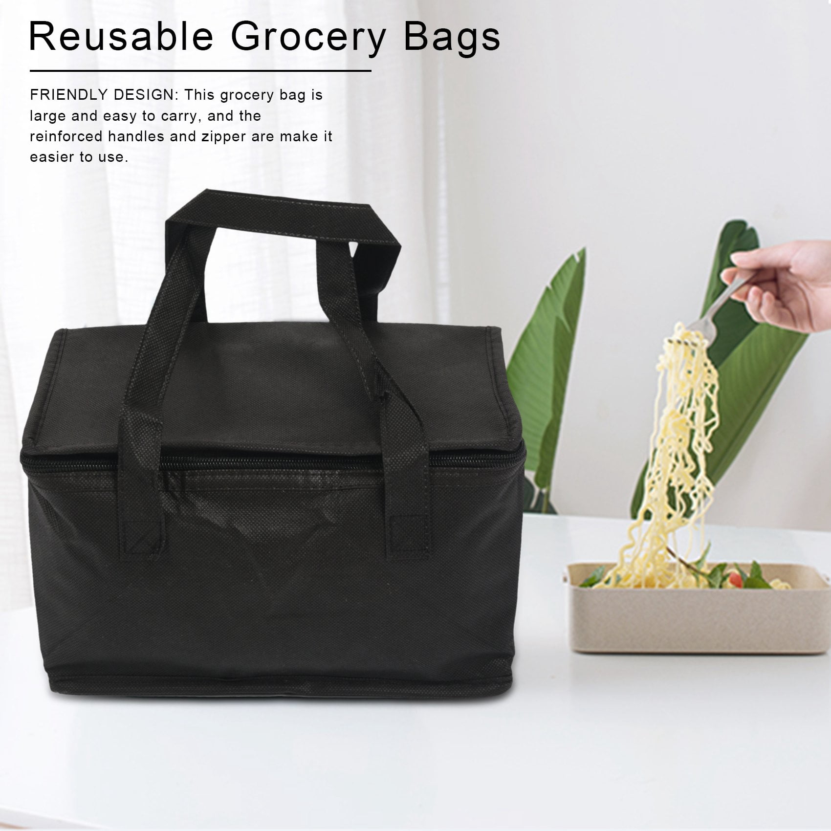 Insulated grocery tote with zipper outlet
