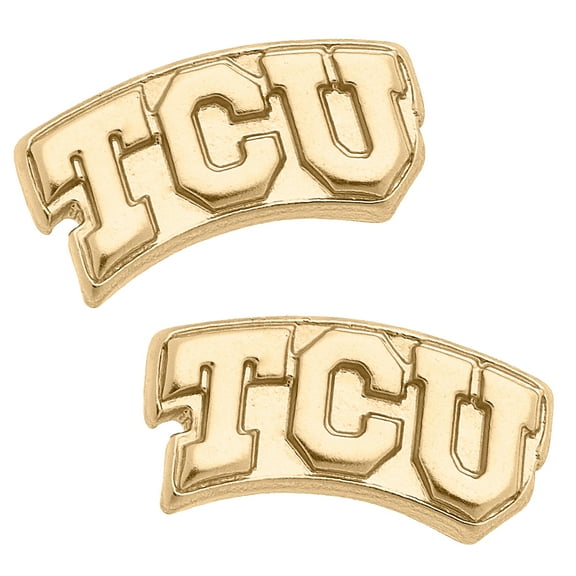 Women's CANVAS Style TCU Horned Frogs 24K Gold Plated Stud Earrings