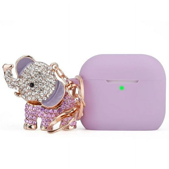Worryfree Gadgets Silicone Case for Apple AirPod 3 with Bling Elephant Keychain Purple