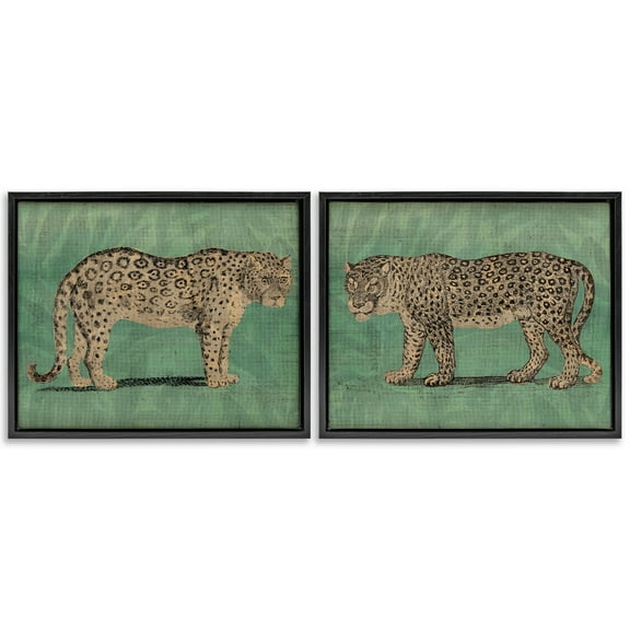 Stupell Industries Stunned Jaguar Hunting Animals Painting Black Floater Framed Canvas Art Print Wall Art, 21 x 17, Set of 2