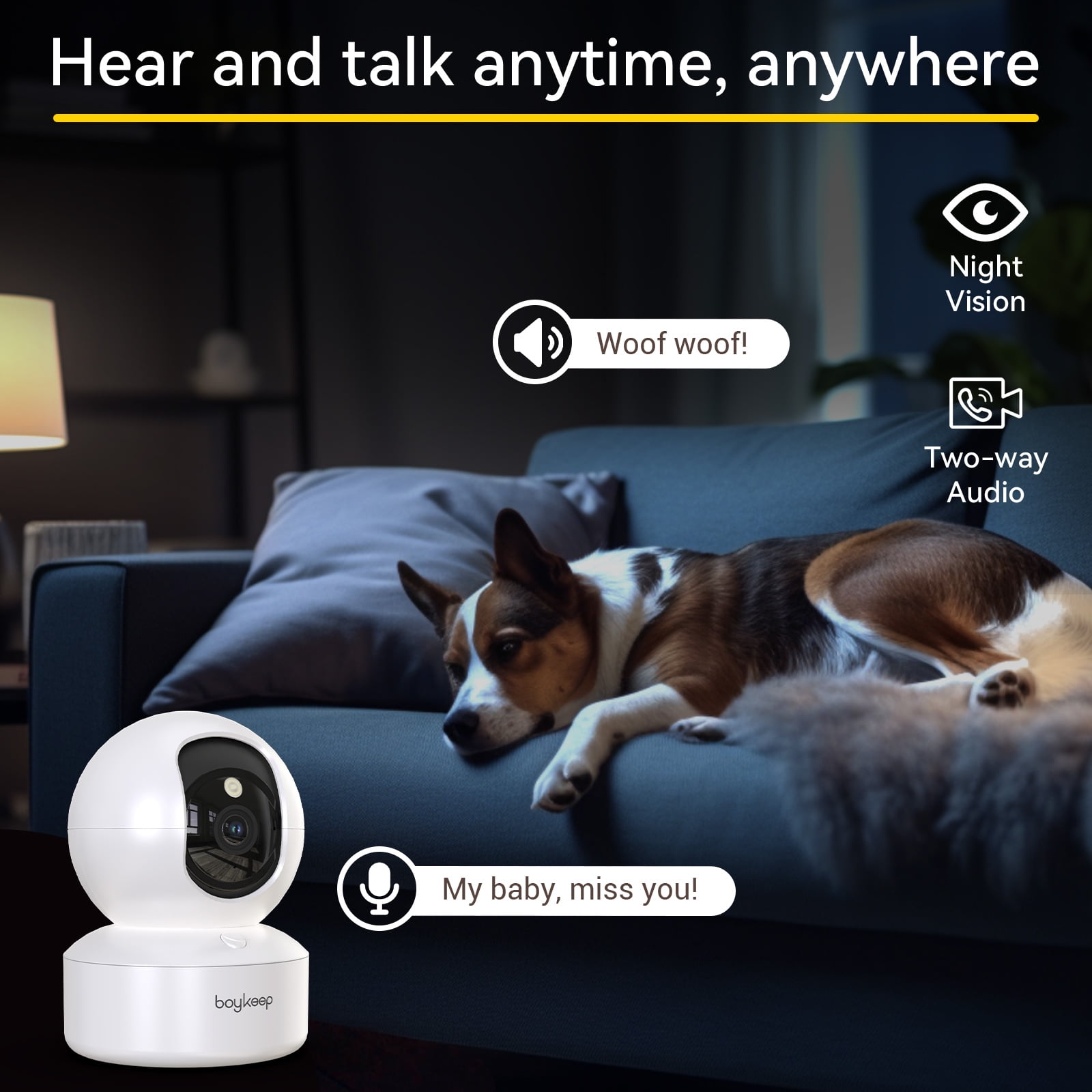 BoyKeep 2K Indoor Security Camera 5G/2.4GHz Wireless WiFi,Pan-Tilt-Zoom Pet Cam With Color Night Vision, 2-Way Audio, Motion Tracking, No Plug Version