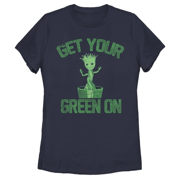 Women's Marvel Groot St. Patrick's Day Get Your Green On Graphic Tee Navy Blue Small