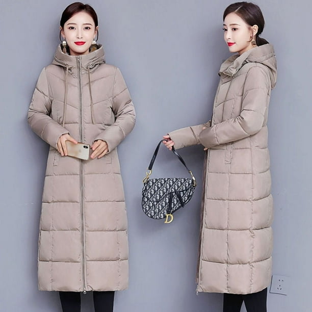 Chaqueta de algodón para mujer, chaqueta de plumón de algodón, talla mediana a larga, chaqueta de gran tamaño, chaqueta gruesa de algodón, estilo largo por encima de la rodilla