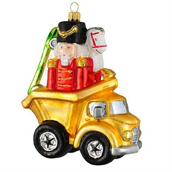 Yellow Dump Truck Full of Presents Polish Glass Christmas Tree Ornament Poland