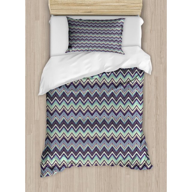 Juegos de Fundas Nórdicas, Patrón Ornamental Chevron con Elementos de Diseño Retro,